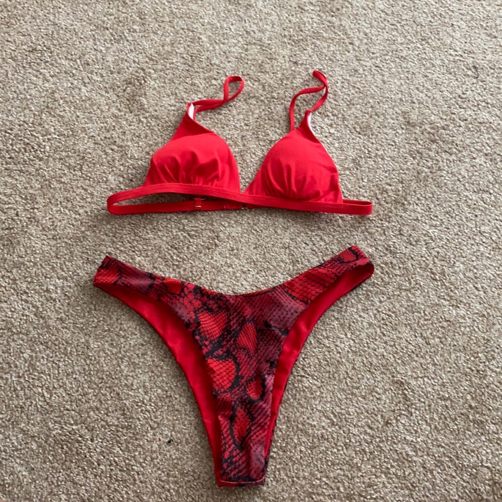 red triangle top and red snakeskin bottoms!!